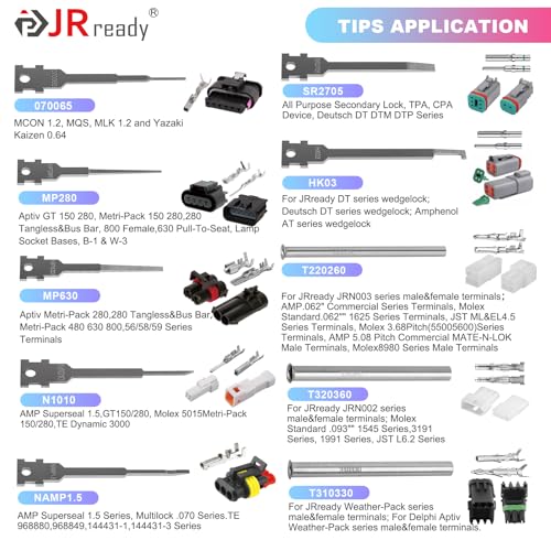 JRready ST5389 Pin Removal Tool Kit Automotive Electrical Wire Terminal Pin Extractor Stroage Handles Push Rod for Delphi Deutsch Molex Amp Harting 7 Release Tools with 21Pcs Replacement Tips - size: 7PCS Pin Extractor+21PCS Replacement Tips
