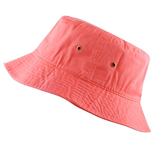 Cotton Bucket Hat Packable Sun Hat – Unisex Summer Travel Beach Fisherman Hat for Men Women Outdoor Fishing Hiking - color: Coral, size: Small-Medium