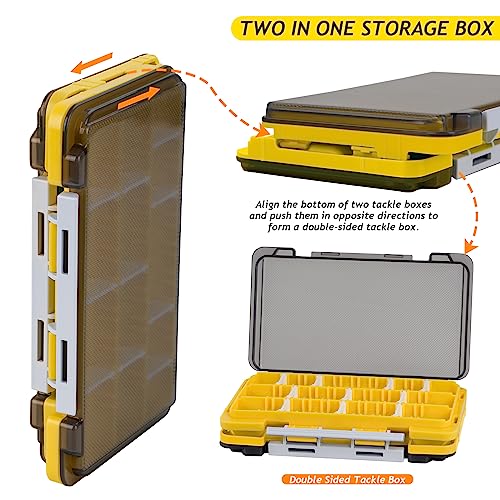 QualyQualy Fishing Tackle Box, Small Tackle Box Organizer with Removeable Diveders, 2 in 1 Mini Fishing Hook Organizer, Plastic Storage Fly Box - color: Yellow, size: A 2pcs