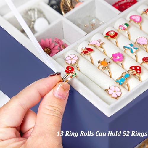 QBestry Earring Jewelry Box for Women Girls Stud Organizers, 5 Layers Navy Jewelry Organizer Box with Lock Necklaces and Earrings Holder Jewelry Box with Earring Organizer for Women Girls Xmas Gifts - color: Navy, size: Large