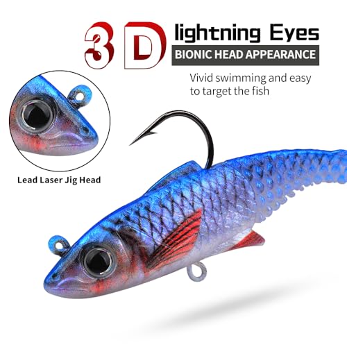 Fishing Soft Plastic Lures - Pre-Rigged Soft Fishing Lures - Great Action Swimbaits with Spinner - Fishing Gear for Bass Trout Walleye, Crappie Fishing Jigs Bait - color: 5PCS-3.3",0.63oz
