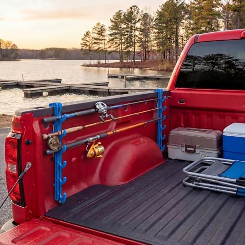 2 Sets Truck Bed Fishing Rod Holder, Fishing Pole Rack for Truck Holds 4 Rods, Fits 2.36" Thick Rails, Easy Install Kayak & Fly Rod Storage Stand - color: Blue, style: 6 Holes