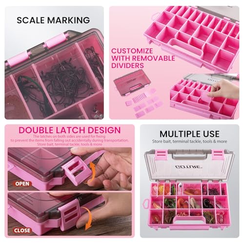 Goture Pink Fishing Tackle Bag, 1680D Water-Resistant Sling Fishing Backpack with Rod Holder, Anti-Slip Waist Strap, 3 Fishing Tackle Boxes, Fishing Gifts for Women Girls - color: Pink, style: 1680d Double-strand Pu Backpack + (3)3600 Trays