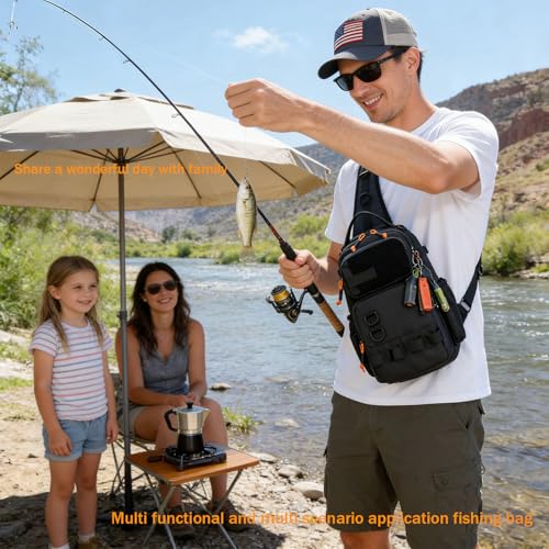 Fishing Backpack Fishing Tackle Storage Bag, Lightweight Waterproof, Modular Compartments Shoulder Sling Pack - Fit Small Fishing Gear
