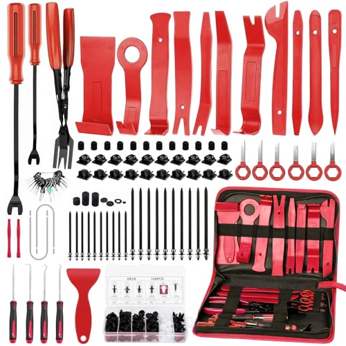 GLK 248pcs Trim Removal Tool, Pry Tool, Door Panel Removal Tool Kit | Fasteners Remove Tool with Car Retainer Bumper Clips, Automotive Hook Set, red - color: Red