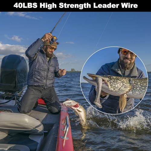 Realure 50Pcs Stainless Steel Fishing Leaders with Swivels Snap Connect Kit High Strength Fish Line Wire Leaders for Fishing Saltwater 4/6/8/10/12inch Fishing Wire Leader Line for Lure Bait Rig Hooks