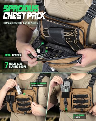 RXW Chest Bag for Men Women, Running Chest Pack Sport Chest Rigs Tactical Chest Pack Days Hikes Hiking Vest Carry - color: Coyote Brown