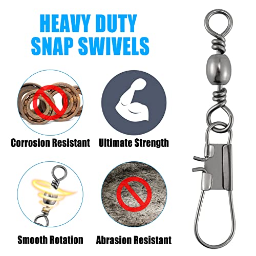 Dr.Fish 50 Pack Fishing Snap Swivels, Barrel Swivels Fishing Tackles, Stainless Steel Safty Interlock Snaps Leader Line Lure Connector Fresh&Saltwater 26-132Lb - size: #12(26LB)-50 Pack