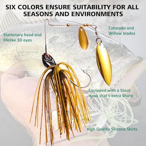 FONMANG Fishing Lure Spinner baits for Freshwater and Saltwater,2026 New Bass Trout Fishing Lures Also for Crappie Salmon Walleye Pike - color: B-6Pcs Spinnerbaits