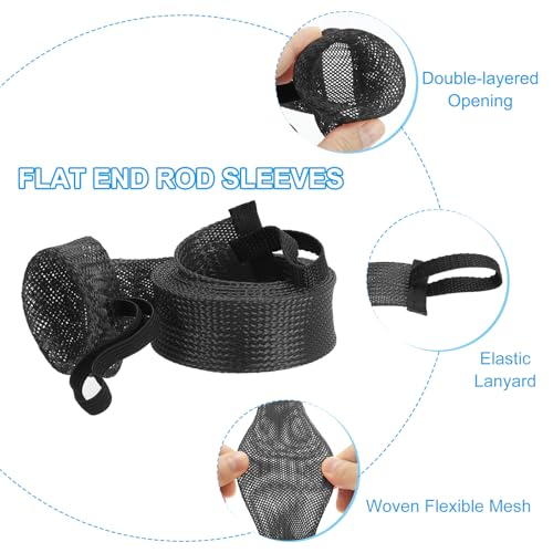 PATIKIL Rod Sock, Fishing Rod Sleeve Cover Braided Mesh Pole Protector Gloves Fishing Tools Flat End for Spinning Fishing Rod Fly Rod Ice Rod Casting Rod - color: Black, size: 67 Inch