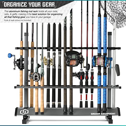Savior Equipment Fishing Rod Rack Holder Organizer, 24-48 Slots to Hold Fresh Salt Water Spinning Rods & Reel Combo, Lightweight Aluminum Vertical Fish Pole Garage Storage Ground Display Stand - color: Gunmetal Gray, size: 36-Slots