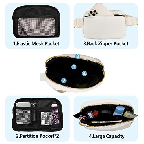 VOROLO Fanny Pack For Women And Men Crossbody Bag Belt Bag Black+Beige | Adjustable Strap Graduation Gifts Lightweight Travel Running - color: Black+Beige