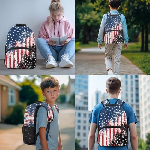 American Flag Backpack for Boys 4 Pack School Bag Rucksack with Reusable Lunch Bag Water Bottle Carrier Bag Pencil Case Set - color: American Flag