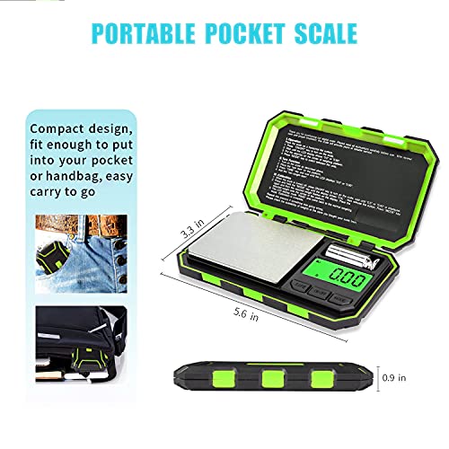 Fuzion Digital Pocket Scale, 200g x 0.01g Gram Scale, Mini Scale 6 Units Jewelry Scale with LCD Display, Tare Function, 50g Cal Weight - color: Green, size: 200/0.01g