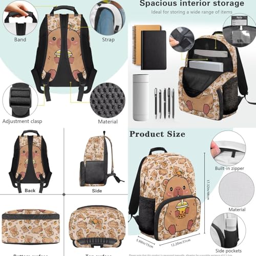 Cute Capybara Backpack for Boys Girls Elementary School Bookbag Satchel 4 Pack Backpacks with Insulated Lunch Bag and Pencil Case Water Bottle Holder Set - color: Capybara Cartoon