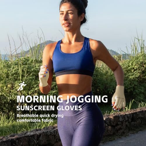 Unisex UV Protective Fingerless Gloves UPF 50+ Summer Sun Glove for Outdoor Fishing Cycling Hiking Driving Kayaking - color: Beige, size: Small