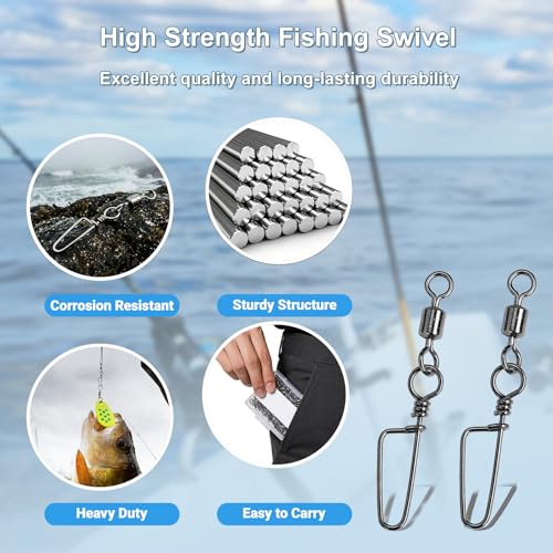 QISHUO Barrel Stainless Snap Swivels Strength Saltwater Lure Connector Fishing Steel Clips Fishing Swivel Rolling Black Nickel - size: Size1 (91lb) 25 pcs