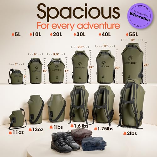 Earth Pak Waterproof Dry Bag - Roll Top Waterproof Backpack Sack Keeps Gear Dry for Kayak with Waterproof Phone Case - color: Forest Green, size: 10L