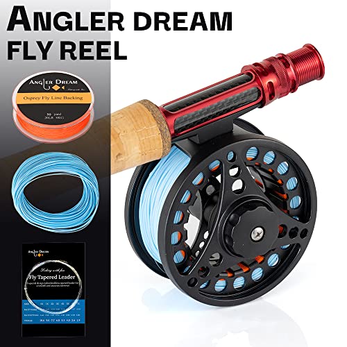 (1/2WT 3/4WT 5/6WT 7/8WT) Fly Reel with Line Combo Aluminum Alloy Large Arbor Fly Fishing Reels Weight Forward Fly Line with Braided Backing Taper Leader Pre-Tied - color: Black reel with Sky Blue Fly Line, size: 1/2 WT Reel+Line