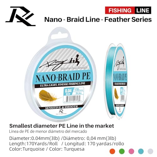 Ultra Slim Braided PE Fishing Line, Strong Knot Strength, Deign for Ultra Light Freshwater Fishing, Come with 3lb Test or 5lb Test, 170Yds Each Spool - color: Turquoise, size: 0.04mm-3Lbs