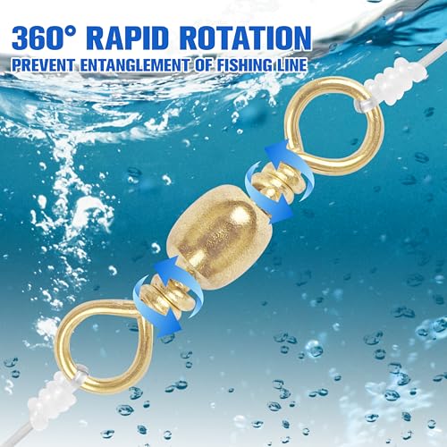 Fishing Barrel Swivels - 50/100 pcs Rolling Ball Bearing Fishing Swivel with Solid Ring Hook Line Connector Copper with Stainless Steel Gold Nickle Coated Test Strength 35-105lbs - size: 2#