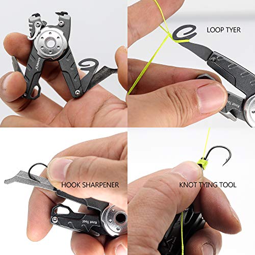 SAMSFX Fishing Tungsten Line Cutter with Zinger Retractors, Fishing Pliers Cutters, Knot Tying Tool, Hook Eye Cleaner, Hook Sharpener - color: A: Gray Line Cutter With Retractor