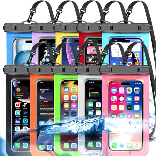 Famoby 10 Pack Multicolor Waterproof Phone Pouch,Cell Phone Waterproof Case Dry Bag,Protection Level: IP68,Beach Cruise for iPhone,Samsung,and More,Lanyard Included,(Fits Up to 8.3"),Multicolor 10Pack - color: Multicolor 9B 10 Pack