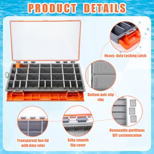 Junkin 6 Pack 3700 Fishing Tackle Boxes Waterproof, Large Orange Lure Organizer Trays with Custom Dividers, Airtight Tackle Storage Case for Saltwater Baits, Swimbaits & Boat Bag Accessories - color: Orange, size: 3700