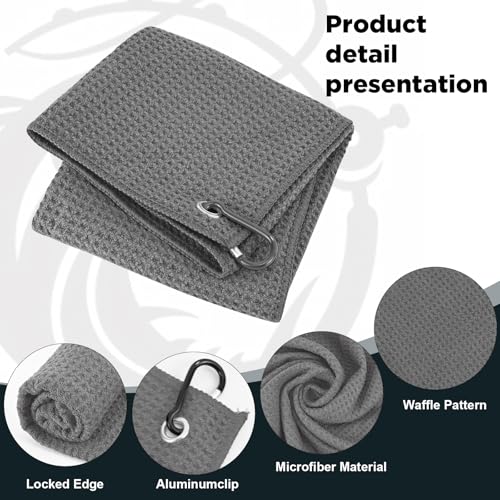 Puomue 3 Pack Microfiber Fishing Towels with Clip, 16" X 16", Waffle Pattern for Effective Cleaning of Fishing Gears or Dirty Hands, Perfect for Camping Towels and Hiking Towles (Grey, 16"X16") - color: Grey