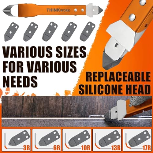 THINKWORK Caulking Tool Kit, 4 in 1 Caulk Remover Tool, Stainless Steel Caulk Tool for Kitchen Bathroom Window Sink Tile Joint, Orange
