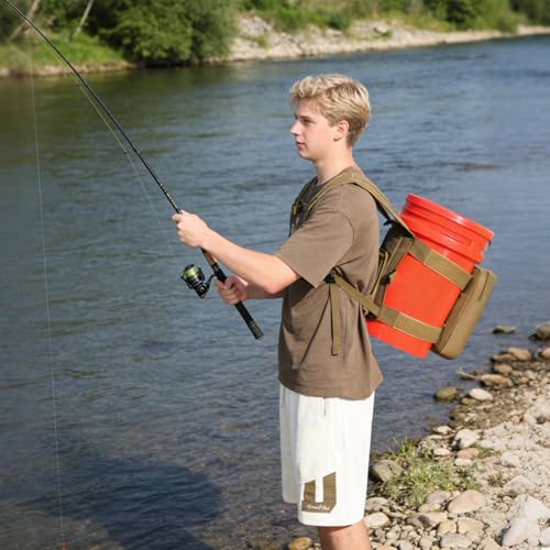 Backpack for 5 Gallon Buckets - Universal Bucket Organizer with Pocket for Hunting, Fishing, Apple Picking, Baseball & Ice Fishing, Brown - color: Brown