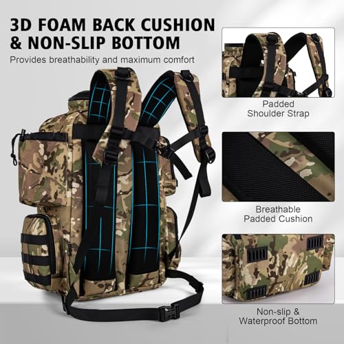 Goture Fishing Backpack,900D Water-Resistant Tackle Backpack with Rod Holders, SBS Zippers,45L Large Fishing Bag Storage Gear Tackle Bag with Rain Cover, Bottle Holder for Travel Camping Hiking - color: A1:A1 Camo(Only Bag), size: Without Tackle Boxes