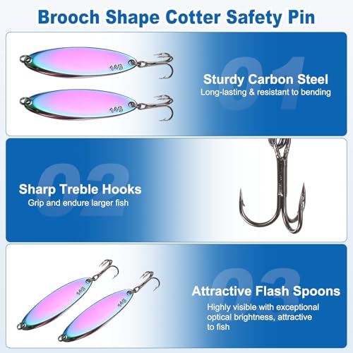 Fishing Spoons Lures, Metal Saltwater Treble Trout Lures Jigging Spoon with Treble Hooks Casting Spinner Baits - color: Colorful, size: 14g / 1/2oz