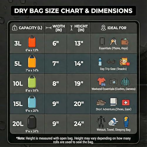 Ho Stevie! Heavy Duty Waterproof Dry Bag - Keeps Your Stuff Dry, on Surf Trips, Camping, or Any Adventure (Black, 20L) - size: 20L