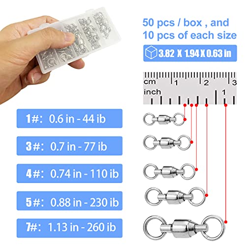 50 Pack Fishing Ball Bearing Swivels, Fishing Tackle Heavy Duty Black Nickel Terminal Tackle Barrel Swivels Leader Lures Connector Stainless Swivels Fishing Tackle - color: Black