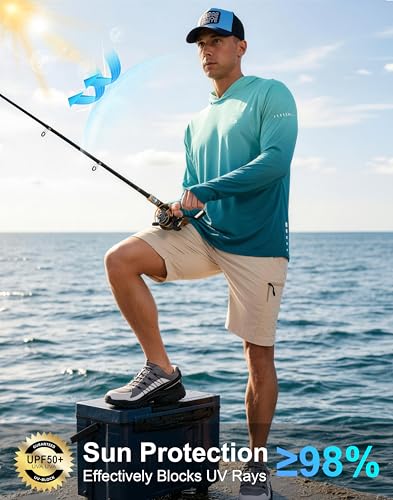 Men's Sun Protection Hoodie Shirts Long Sleeve UPF 50+ Swim Shirts for Men Rash Guard Fishing Shirt Quick Dry - color: Gradient Blue Green, size: X-Large