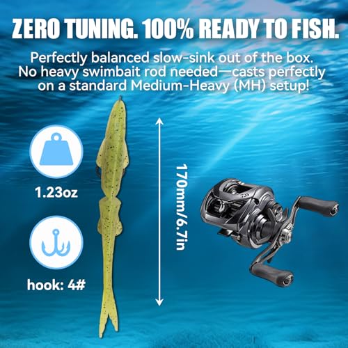 Soft Glide Bait for Bass Fishing, Pre-Rigged Swimbait Fishing Lures for Freshwater, Bait-Sized Jointless Soft Bait Slow Sinking Silicone Swim Bait, Big Bass Lures & Musky Lures(3-Pack) - size: 170mm