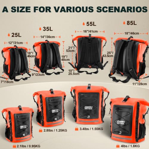 OSAH DRYPAK Waterproof Backpack Dry Bag 25L/35L/55L/85L – Heavy Duty Roll-Top Hiking Backpack Sack Keeps Gear Dry for Travel, Kayaking, Boating, Camping, Rafting and Fishing - color: Orange, size: 25L