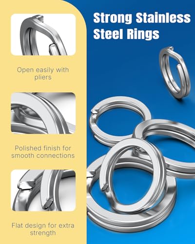 Pawfly 250 Pcs Split Rings and Split Ring Pliers, 5 Sizes Fishing Split Rings & Fishing Pliers Kit for Fishing, Fishing Lure Connectors, Stainless Steel Split Rings for Saltwater & Freshwater - color: Blue