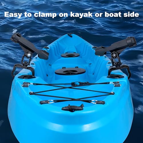 HiUmi Fishing Boat Rods Holder with Large Clamp Opening 360 Degree Adjustable Fishing Rod Racks Folding Holder - color: RH20L-2Pack