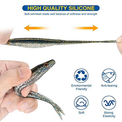 QualyQualy Soft Plastic Lures, Paddle Tail Split Tail Swimibaits for Bass Fishing, Jerkbaits Swim Baits for Trout Pike, 20/25/30 PCS