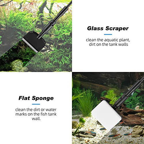 hygger Small Fish Tank Cleaner, Aquarium Cleaning Tools Kit with Handle, Seaweed Scraper, Fishing Net, Sponge Brush,Wall Brush (M) - size: Medium
