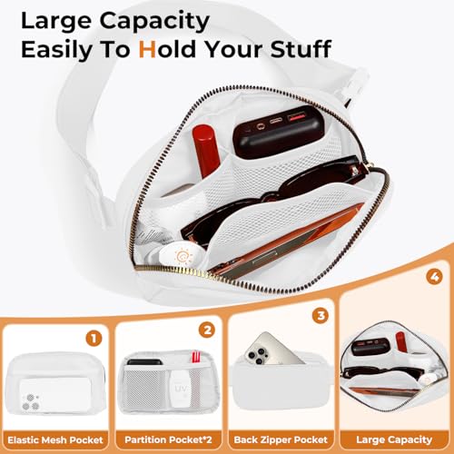 Belt Bag Zipper Fanny Pack Crossbody Bags for Women,Fashion Nylon Waist Packs, Water Repellent Two Way wear with Adjustable Strap Gifts for Teenage Girls Women Men(white) - color: white