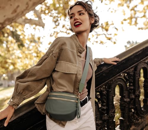 Pure Colour Crossbody Bum Bags for Women Spacious Checkered Cross body Bag Nylon Trendy Fanny Pack for Travel - color: Beans Green