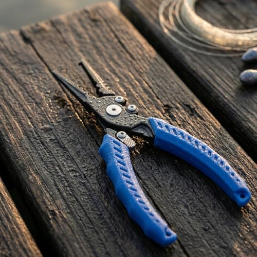 Reaction Tackle Fishing Pliers, Stainless Steel Saltwater Pliers with Braid Cutter, Hook Remover and Crimper, Teflon Coated with Sheath and Lanyard - size: 7" Split Ring
