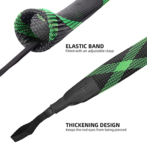 SF Fishing Rod Sock Fishing Rod Sleeve Rod Cover Braided Mesh Rod Protector Pole Gloves Fishing Tools for Spinning Fishing Rod,Casting Rod,Musky Rod, Ice Rod, Fly Rod, Spey Rod - color: Black-green-2pcs, size: Fit Casting Rod 6-1/2 FT to 7-1/2 FT
