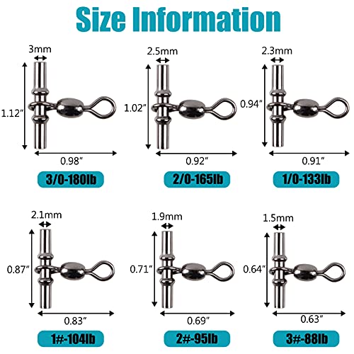 OROOTL Fishing Cross Line 3 Way Swivel, 60pcs T-Shape Sleeve Swivels for Deep Drop Rigs Heavy Duty Crossline Crane Swivel Connecter Saltwater Fishing Tackle - size: 1#-60PCS