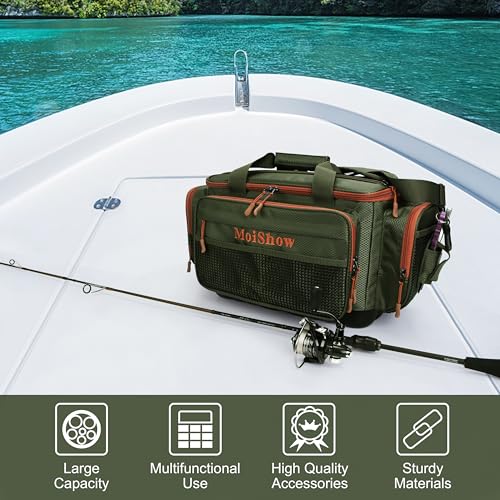 Fishing Tackle Box Bag - Fishing Bags for Saltwater or Freshwater (#Green) Fishing Tackle Bags - Padded Shoulder Strap - Tackle Bag for 3600 3700 Tackle Box - color: Green-Large (20"L*11.8"W*9.8"H)