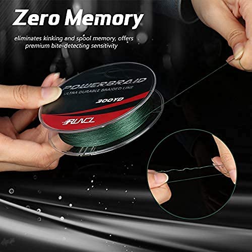 RUNCL PowerBraid Fishing Line 4/8/9 Strands, Braided Fishing Line 300/500/1000Yds - Seamless Weaving Tech, Enhanced Coating Tech, Zero Stretch, High Sensitivity, Smaller Diameter - Braid Line 15-115LB - color: Moss Green, size: 20LB-500yds(4 Strands)