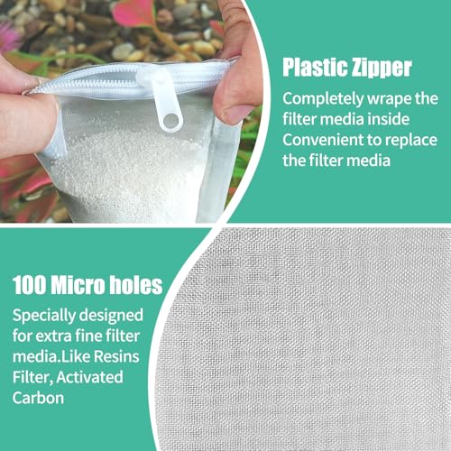 AQUANEAT Aquarium Filter Media Bags 15pcs Fish Tank Extra Fine 100 Micron Mesh Bags with Plastic Zipper for Activated Carbon (3" x 8") - size: 3" x 8"